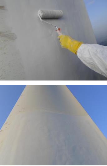 對維修好的葉片刷漆、厚度控制在200um左右。